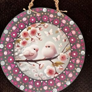 Pink Floral Bird Wall Plaque - Decorative Hanging Wall Art